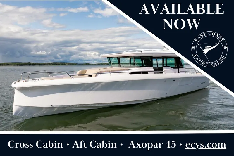 The Image of 2025 Axopar 45 yacht cruising on open water, available at East Coast Yacht Sales. - 0