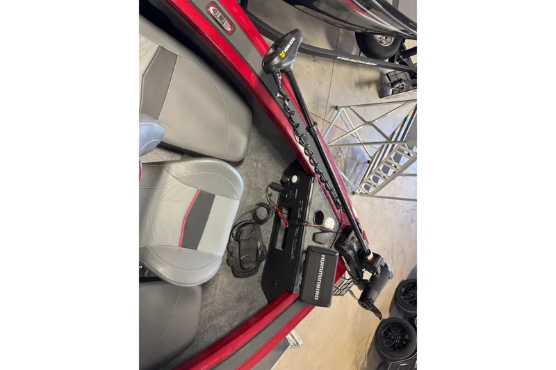 Slide: The Image of 2025 Tracker Targa V-19 Combo boat interior with seats and equipment. - 15