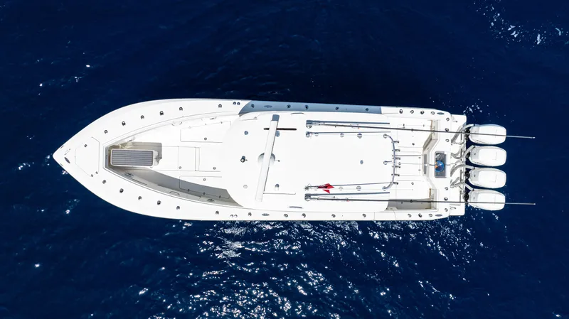 The Image of Aerial view of 2019 SeaVee 390Z boat on deep blue ocean water. - 0