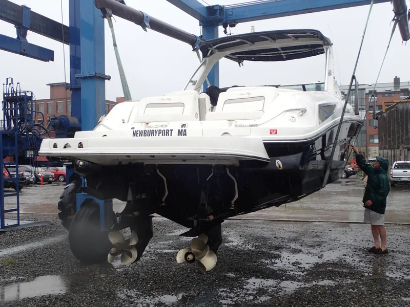 Slide: The Image of 2010 Sea Ray 300 SLX boat lifted by crane in Newburyport, MA. - 24