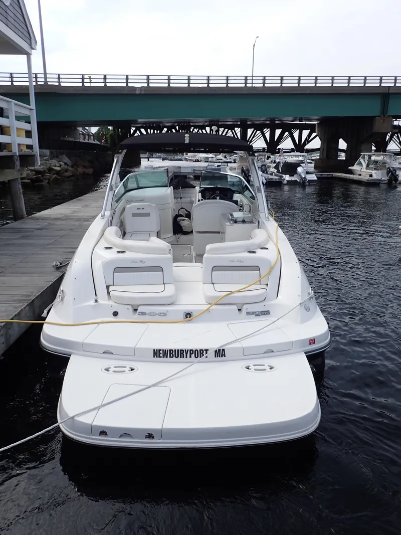 Slide: The Image of 2010 Sea Ray 300 SLX boat docked near a bridge in Newburyport, MA. - 8