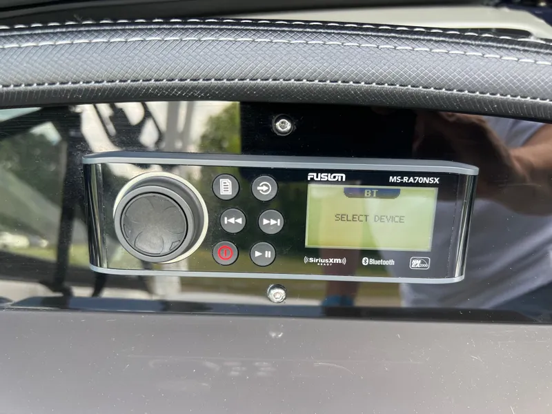 Slide: The Image of Fusion MS-RA70NSX stereo system on 2021 Monterey M22 boat dashboard. - 11