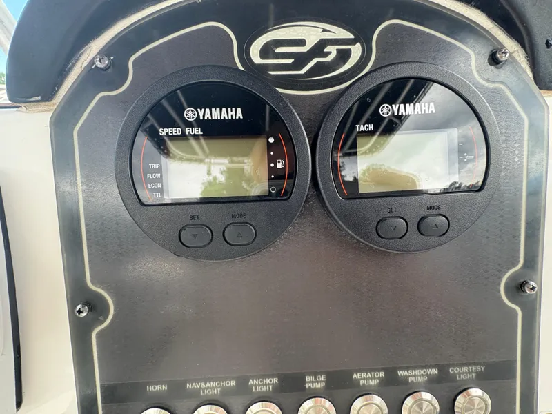 Slide: The Image of Yamaha gauges on 2017 Sea Fox 206 Commander boat dashboard. - 14