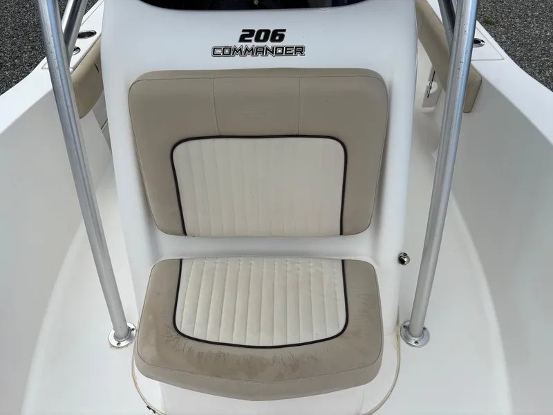 Slide: The Image of 2017 Sea Fox 206 Commander boat seat with beige and white upholstery. - 19