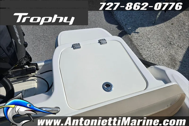 Slide: The Image of 2025 Trophy T22 SC boat deck with storage compartment, displayed by Antonietti Marine. - 13