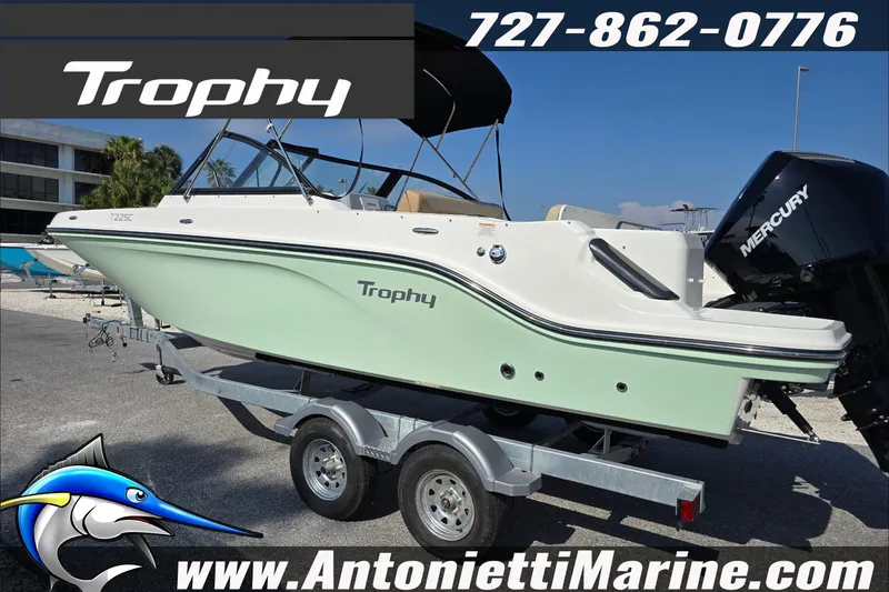 Slide: The Image of 2025 Trophy T22 SC boat displayed at Antonietti Marine dealership. - 5