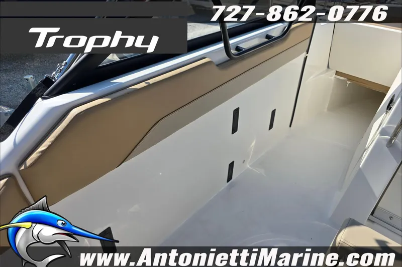 Slide: The Image of 2025 Trophy T22 SC boat windshield with wiper, Antonietti Marine branding. - 62