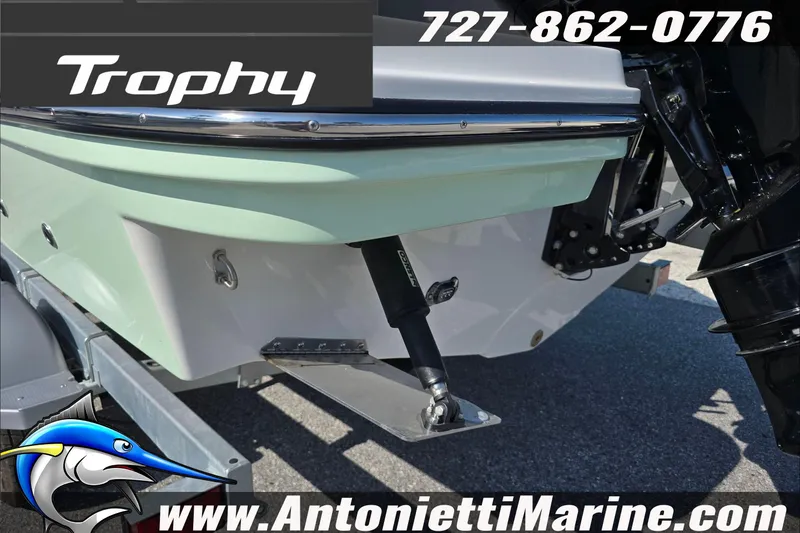 Slide: The Image of 2025 Trophy T22 SC boat interior with seating and storage, featuring Antonietti Marine branding. - 8