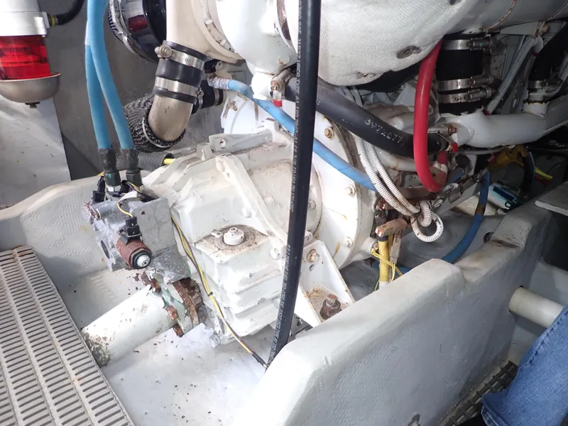 Slide: The Image of Engine compartment of a 2006 Meridian 411 Sedan with visible hoses and components. - 43