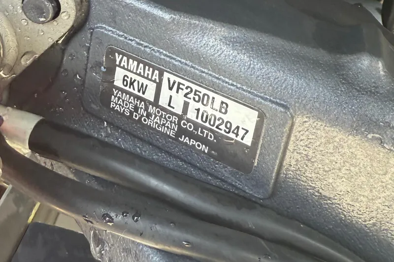 Slide: The Image of Close-up of a Yamaha VF250LB engine label on a 2023 Skeeter ZXR 20 boat. - 33