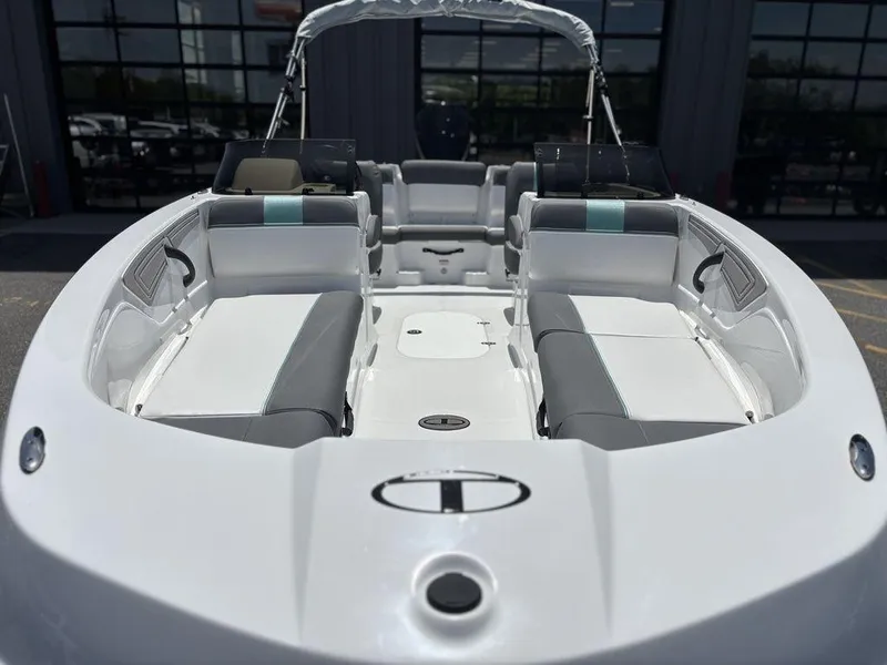 Slide: The Image of 2025 Tahoe T21 boat interior with spacious seating and modern design. - 8