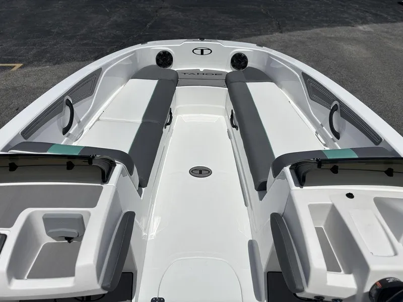 Slide: The Image of 2025 Tahoe T21 boat interior with seating and storage compartments. - 9