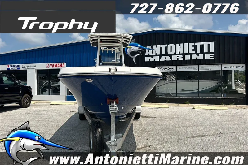 Slide: The Image of 2025 Trophy T24 CC boat displayed at Antonietti Marine dealership. - 3