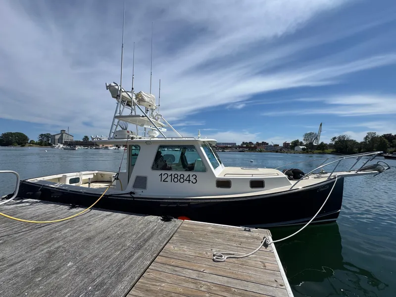 Slide: The Image of 2009 Northern Bay 36 boat docked on a sunny day, showcasing sleek design and calm waters. - 8