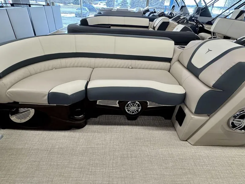 Slide: The Image of Luxurious seating on 2025 Tahoe Cascade 2385 QLS boat, featuring elegant design and comfort. - 8