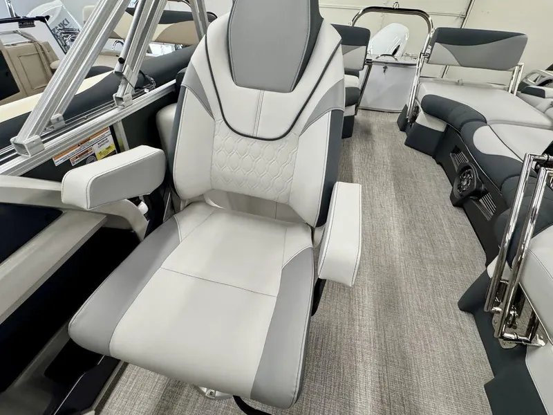 Slide: The Image of Luxurious seating on 2025 Tahoe LTZ 2385 QLS pontoon boat, featuring modern design and comfort. - 13