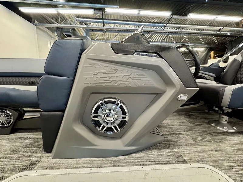 Slide: The Image of 2025 Tahoe Cascade 2585 QLS interior with sleek design and modern speaker system. - 9