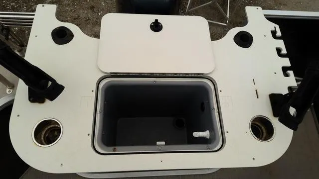 Slide: The Image of 2020 SunCatcher V322 F boat fishing station with rod holders and storage compartment. - 11