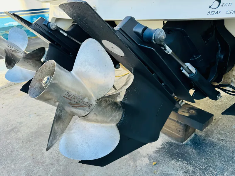 Slide: The Image of Propeller of 1998 Cobalt 293 boat, close-up view, showing dual blades. - 46