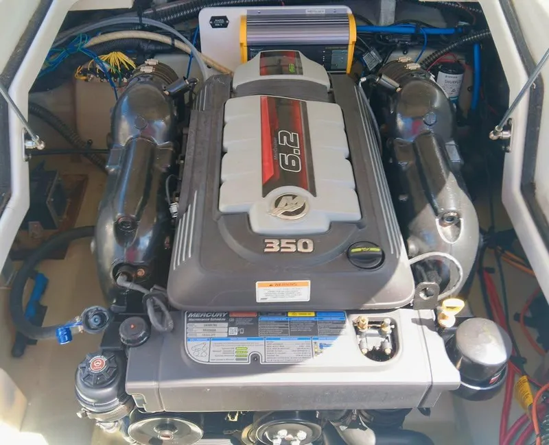 Slide: The Image of Engine compartment of a 2017 Crownline 275 SS with a 6.2L 350 horsepower engine. - 9