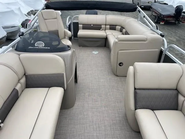 Slide: The Image of 2022 Sun Tracker Party Barge 20 DLX with spacious seating and modern design. - 6