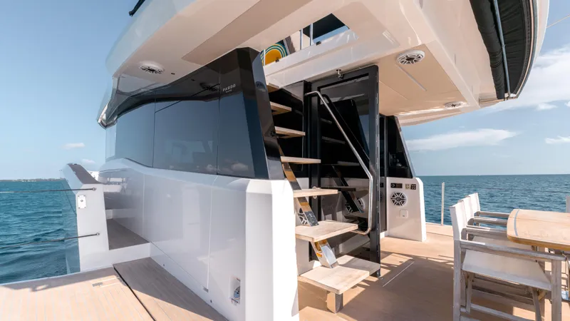 Slide: The Image of 2024 Pardo Yachts E60 deck with modern design and ocean view. - 34