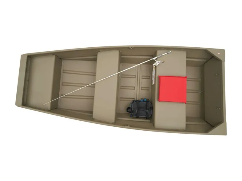 Slide: The Image of 2025 Tracker Grizzly® 1036 Utility boat, top view, featuring seating and storage compartments. - 3