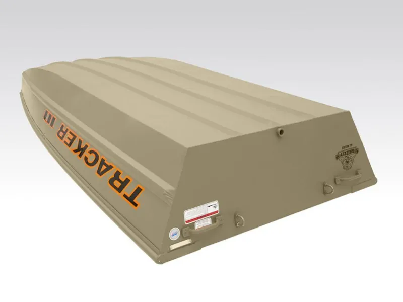 Slide: The Image of 2025 Tracker Grizzly® 1036 Utility boat, beige hull, upside down view. - 4