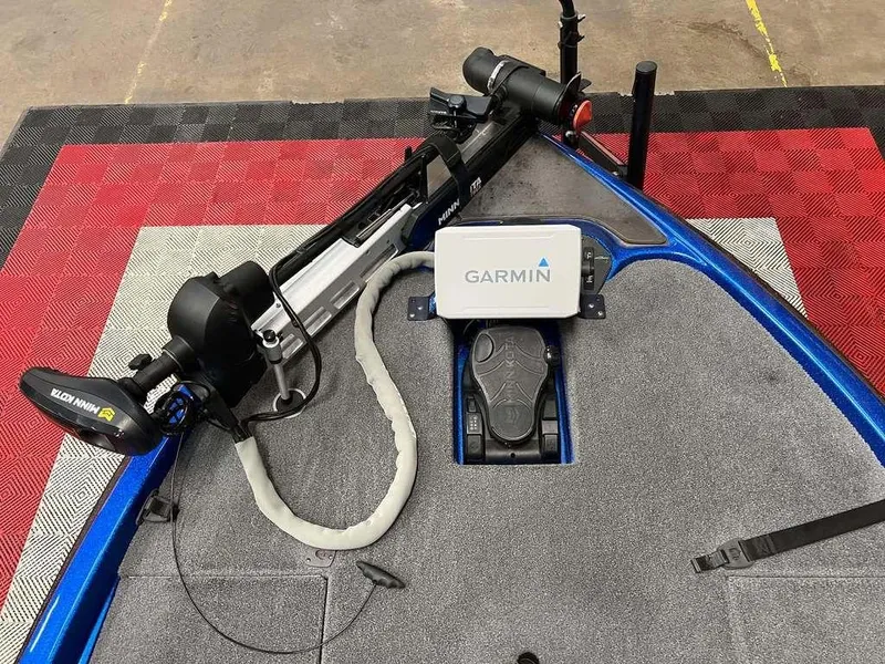 Slide: The Image of Boat deck with Garmin device and trolling motor on Falcon F195, 2019 model. - 7