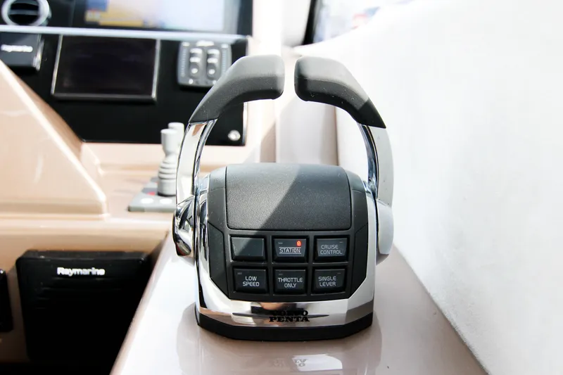 Slide: The Image of Throttle control panel on 2020 Galeon 550 Fly yacht, featuring various operational buttons. - 18