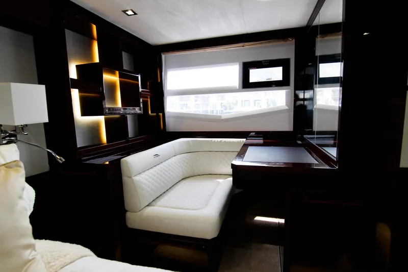 Slide: The Image of Luxurious interior of 2020 Galeon 550 Fly yacht with modern seating and elegant design. - 32