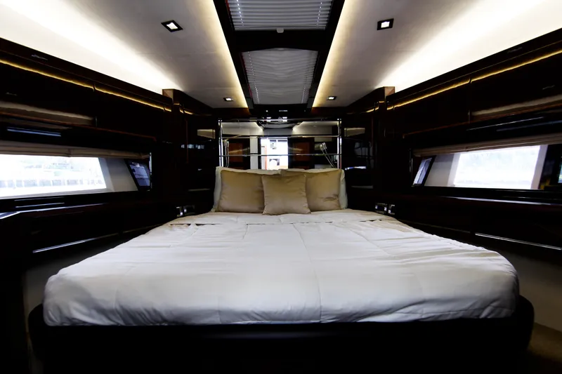 Slide: The Image of Luxurious bedroom interior of 2020 Galeon 550 Fly yacht with modern design. - 33