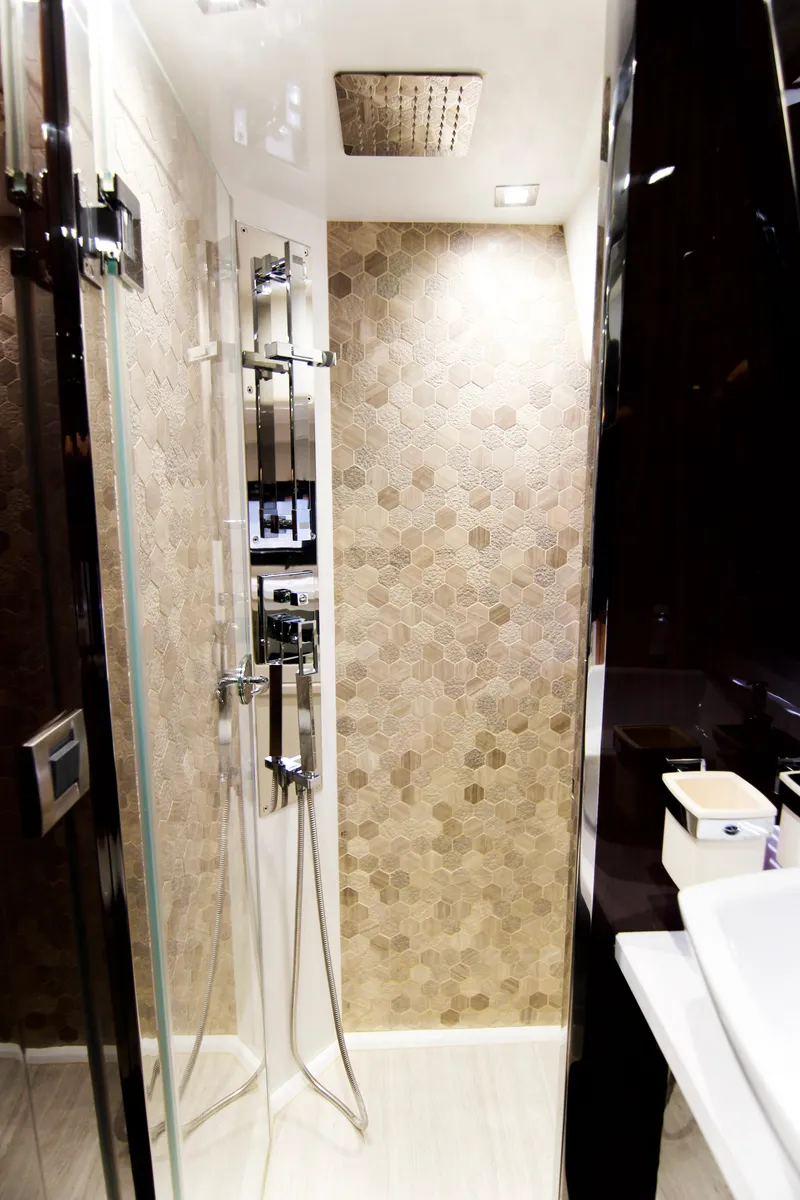 Slide: The Image of Luxurious bathroom in 2020 Galeon 550 Fly yacht with modern shower design. - 35