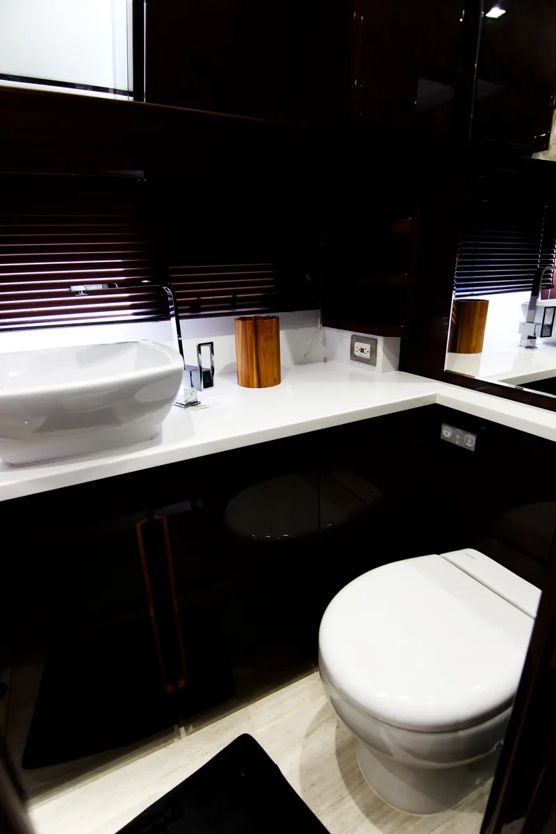 Slide: The Image of Luxury bathroom interior of 2020 Galeon 550 Fly yacht with modern fixtures. - 38
