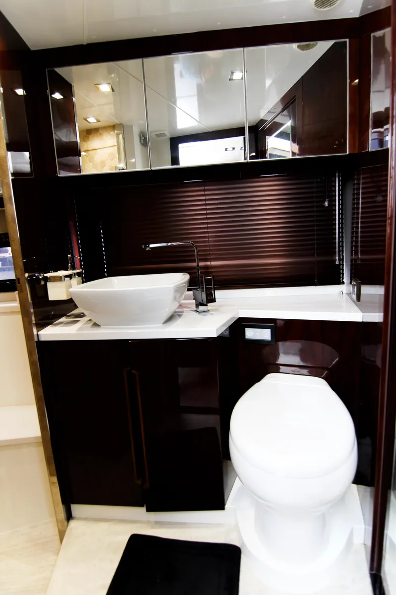 Slide: The Image of Luxurious bathroom in 2020 Galeon 550 Fly yacht with modern fixtures and sleek design. - 39