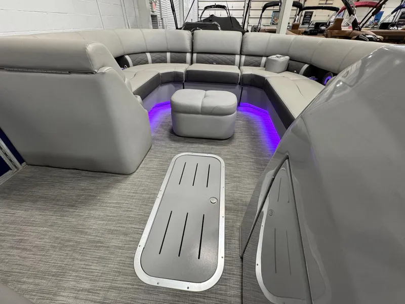 Slide: The Image of Luxurious interior of 2020 Bennington SXP 23 SSBXP pontoon boat with ambient lighting. - 7