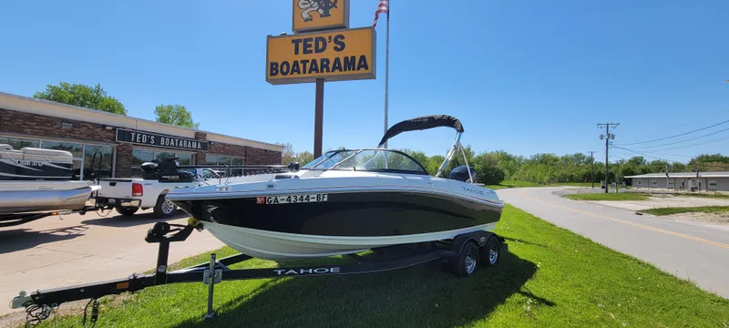 Slide: The Image of 2021 Bass Tracker TAHOE 550TF boat on trailer at Ted's Boatarama dealership. - 0