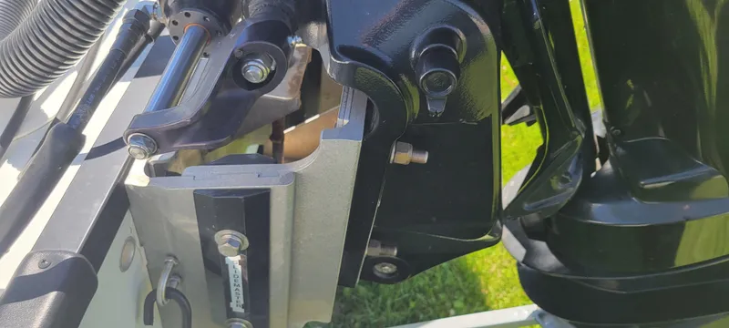 Slide: The Image of Close-up of 2021 Bass Tracker TAHOE 550TF boat engine components. - 26