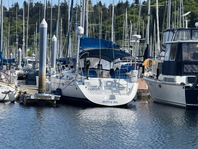 Slide: The Image of Beneteau 50 sailboat, 1997 model, docked in a marina, Seattle, WA. - 10