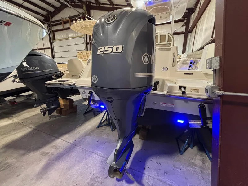 Slide: The Image of 2019 Sailfish 241 CC boat with Yamaha 250 outboard engine in storage. - 9