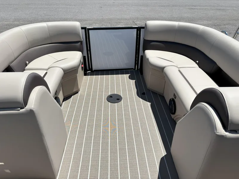 Slide: The Image of Luxurious interior of 2025 Bentley Pontoons Legacy 223 Navigator with plush seating. - 9