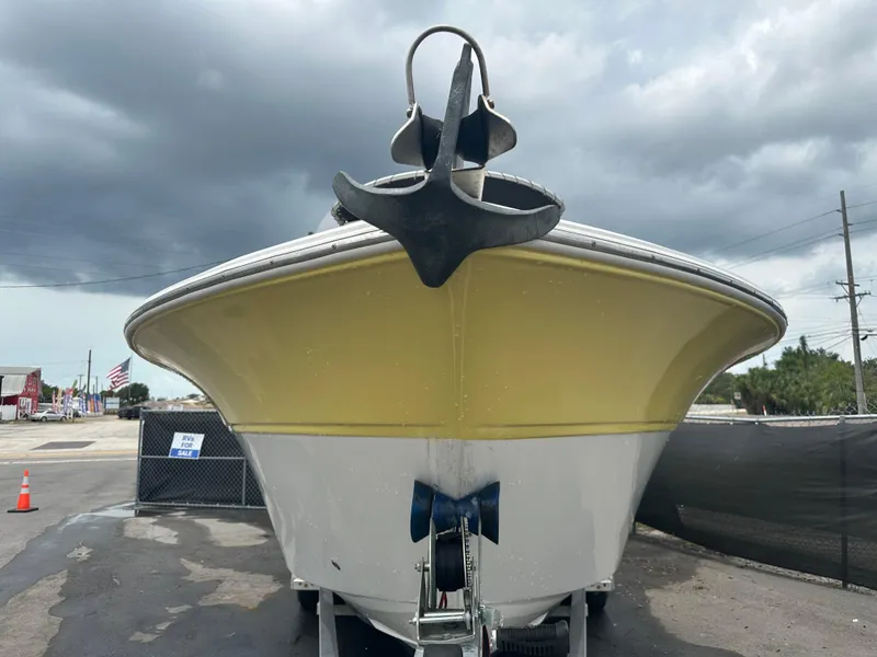 Slide: The Image of 2007 Sea Fox 256 CC boat with anchor, parked on a cloudy day. - 6