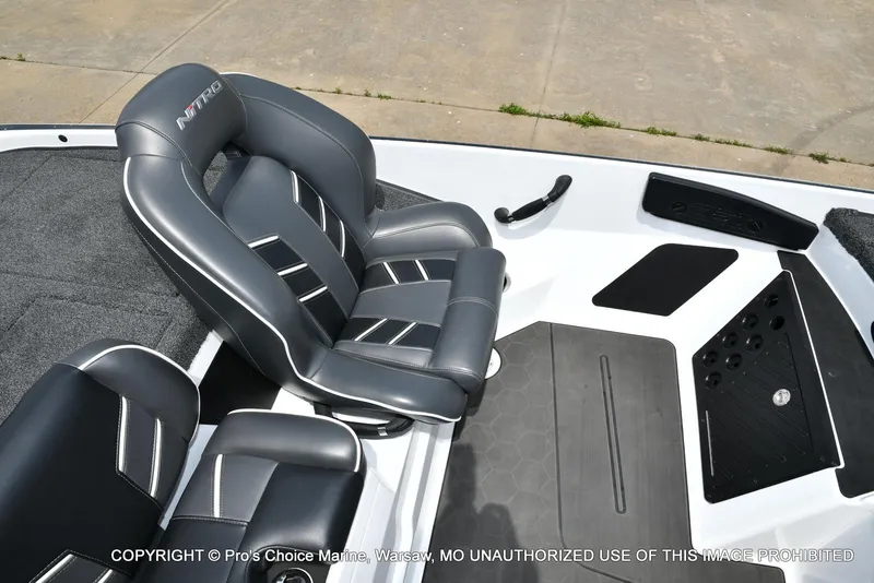 Slide: The Image of 2024 Nitro Z20 Pro boat interior with sleek, cushioned seating and modern design. - 47