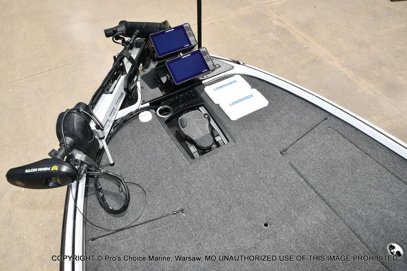 Slide: The Image of 2024 Nitro Z20 Pro boat deck with electronics and trolling motor. - 49