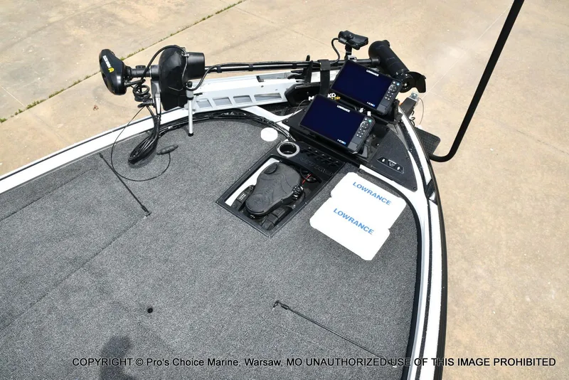Slide: The Image of 2024 Nitro Z20 Pro boat deck with Lowrance electronics and trolling motor. - 8