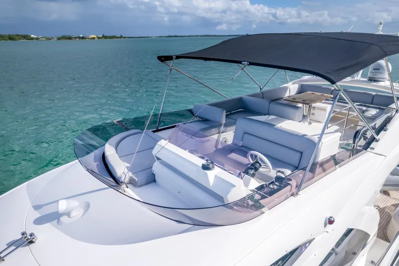 Slide: The Image of Luxurious 2016 Sunseeker Manhattan 55 yacht with sleek design and spacious deck on tranquil waters. - 12