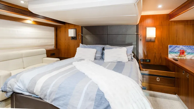 Slide: The Image of Luxurious bedroom interior of 2016 Sunseeker Manhattan 55 yacht with modern design. - 24