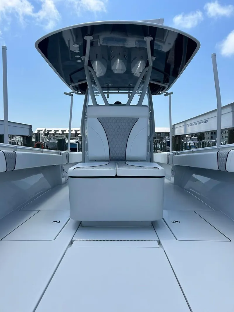 Slide: The Image of 2021 Contender 35 ST boat interior with sleek seating and modern design. - 8