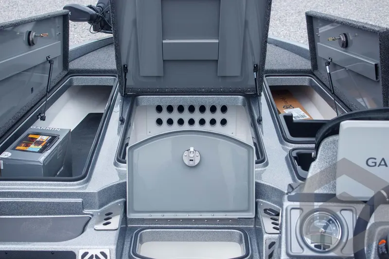 Slide: The Image of 2025 Caymas CX 21 PRO boat storage compartments with organized layout and modern design. - 23