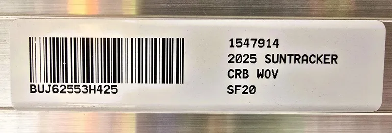 Slide: The Image of Barcode label for 2025 Sun Tracker SportFish 20 DLX boat model. - 6